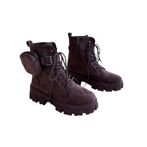 BAMBOO Dark Brown Combat & Moto Boots